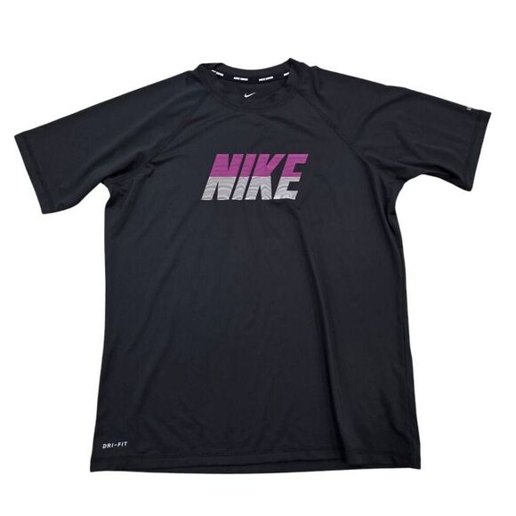 Nike Swim Shirt Womens Large Black Dri-Fit UPF 40+ Raglan Sleeve Rash Guard Retr - Picture 1 of 6